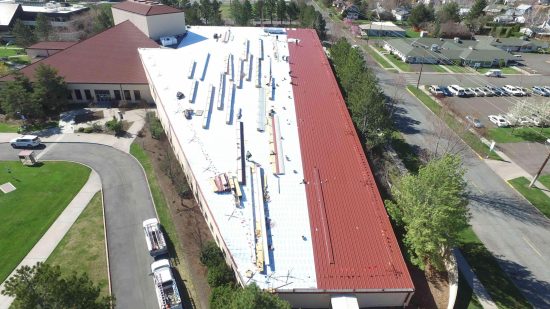 Finished flat commercial roof installed by Palmer Roofing in La Grande, Oregon